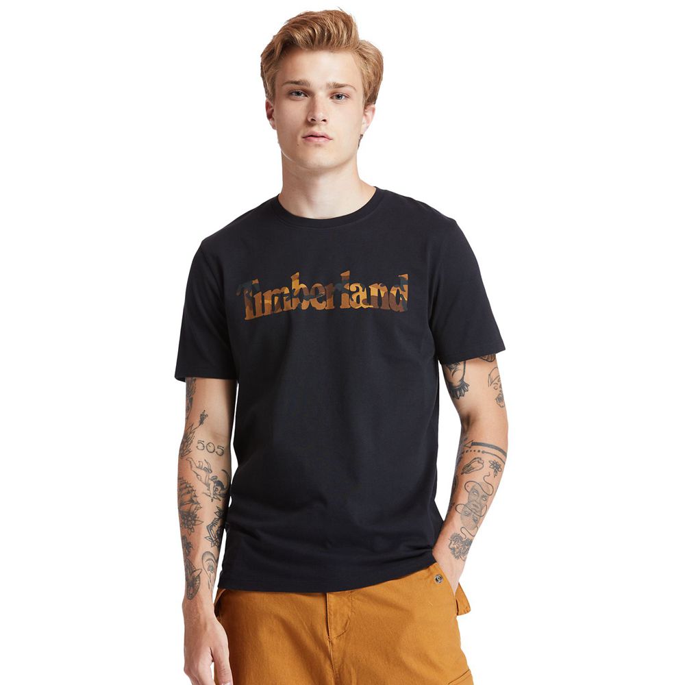 Camisetas Timberland Hombre Kennebec River Camo-Logo Negras - Chile RDA-257918